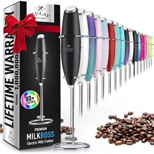 Powerful Milk Frother Handheld Foam Maker for Lattes - Whisk Drink Mixer (Black)